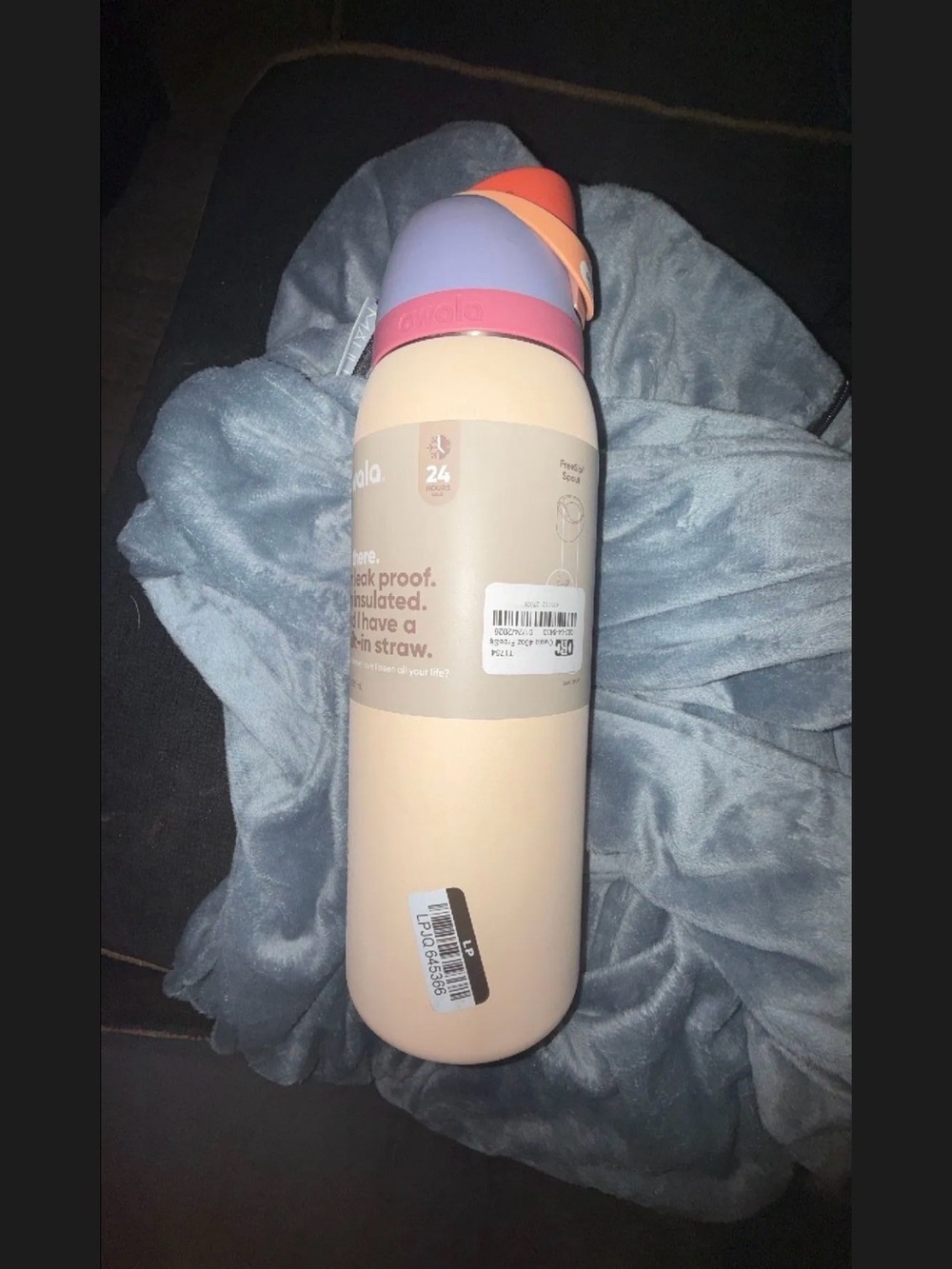 Owala Pastel Peach Bottle with Lavender and Coral Lid Accents